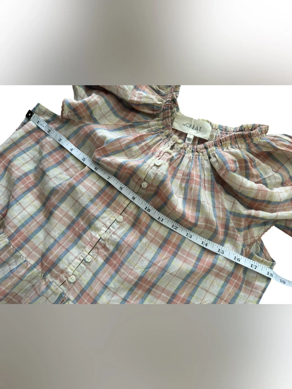 The Great. The Iris Dress Washed Rose Plaid Cotton Linen Tiered Midi Size Sz 1/S